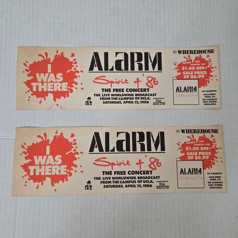 VTG 1986 The Alarm Spirit of 86 UCLA Concert Bumper Sticker Lot of 2 IRS Promo